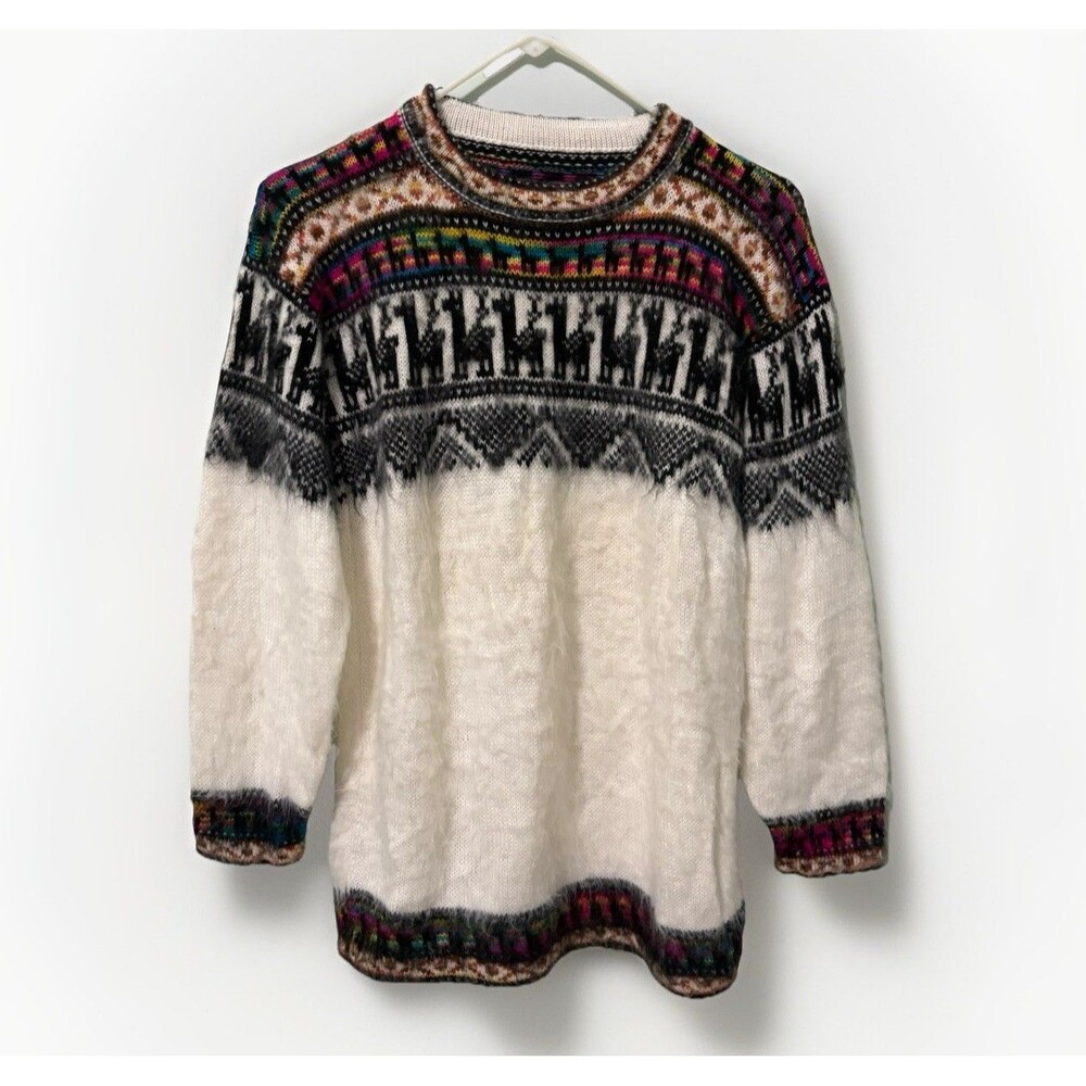 Alphaca Fair Isle Knit Sweater Multicolor Llama Print Sz M-L Nordic Unisex - Picture 1 of 7